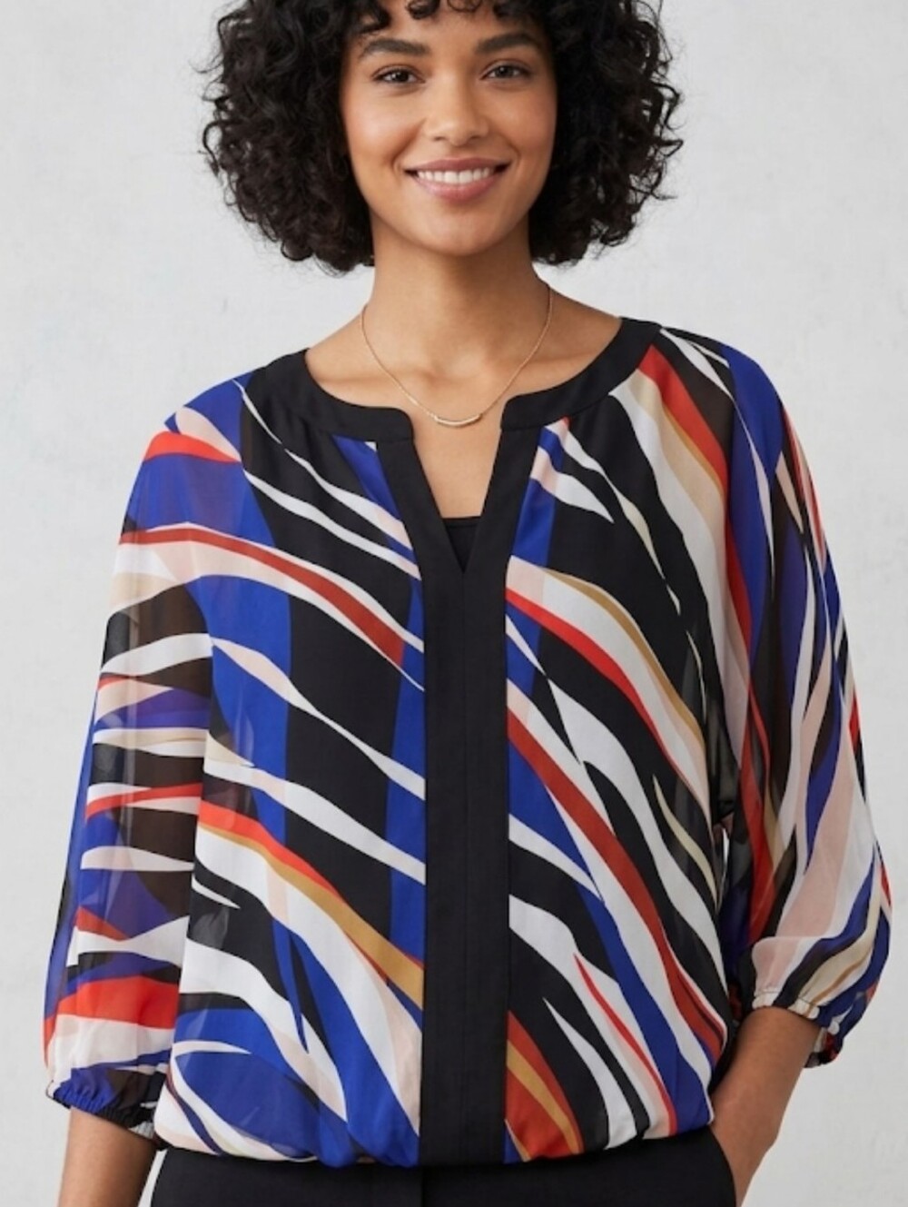 Vince Camuto 3/4 Sleeve Sheer Abstract Zebra Stripe Blouse